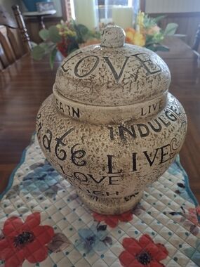 Rustic, Roomy Word-Accent Decorative Ceramic Jar - Farnhouse Theme